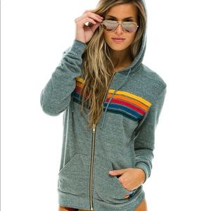 Aviator Nation 5 Stripe Hoodie Heather Grey